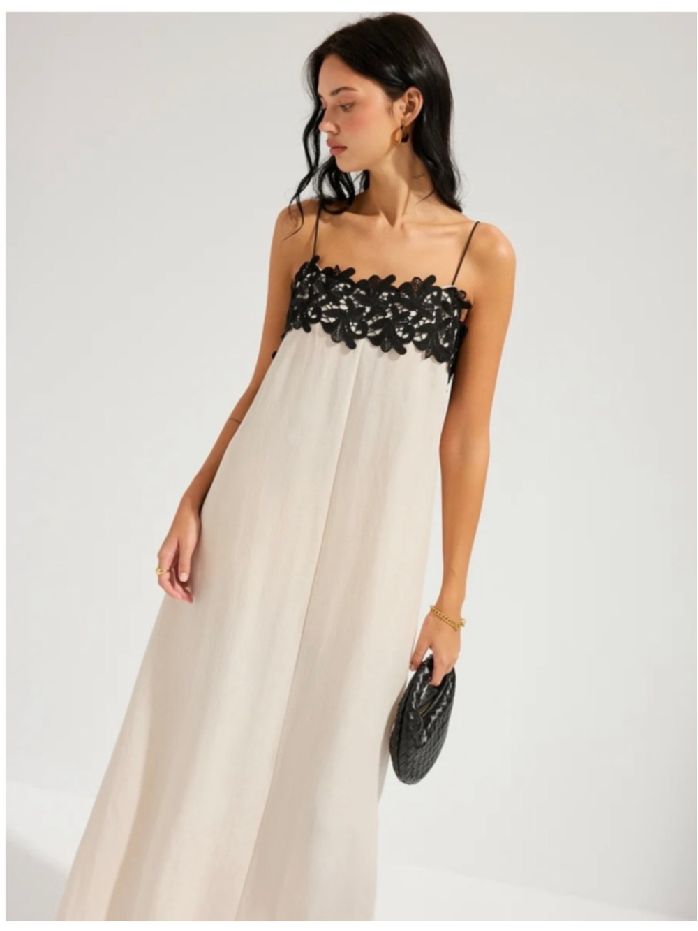 Commense Lace Trim Cami Maxi Dress M Linen Blend Elevated Boho Minimalist Flowy